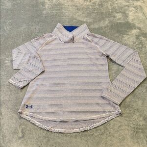 Under Armour Blue & White Striped LS High Collar Pullover, size M